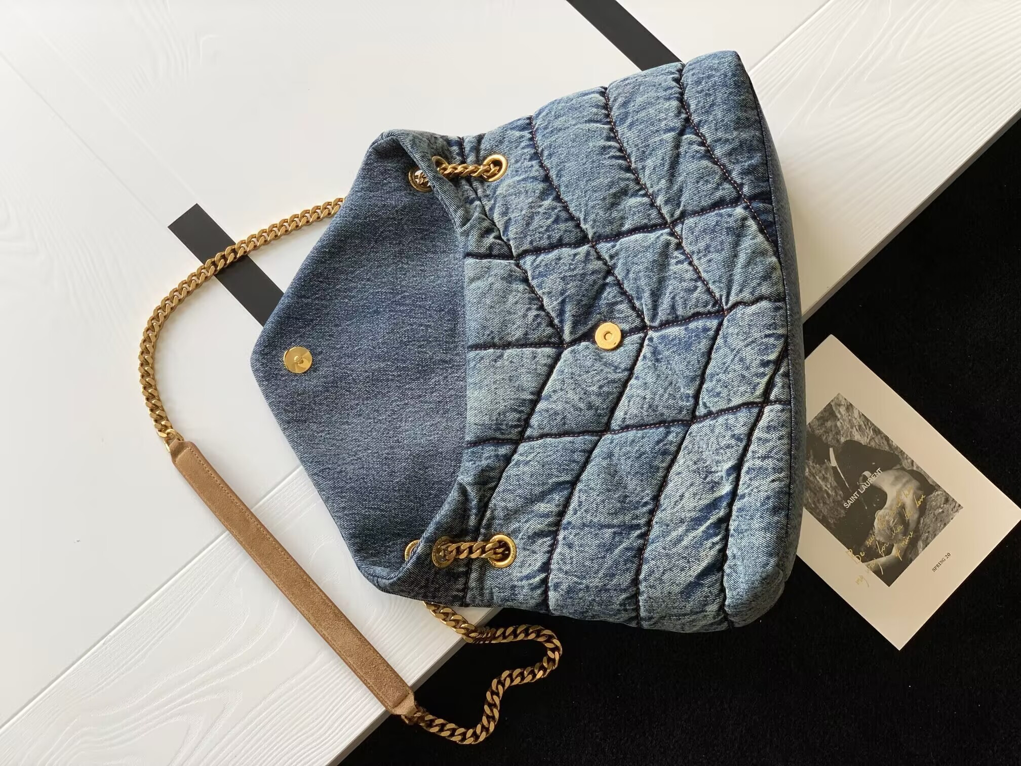 Y*L puffer in suede and denim 35x23x13.5cm