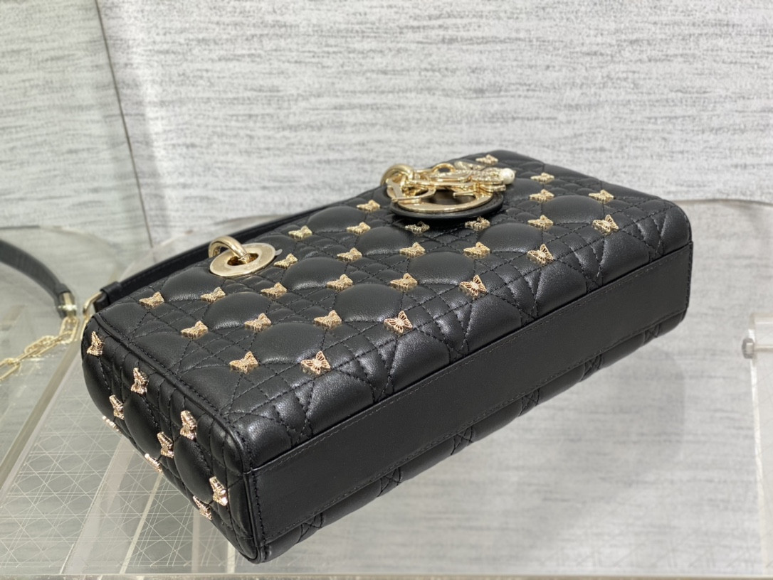 D*or medium lady d-joy bag black with butterfly studs
