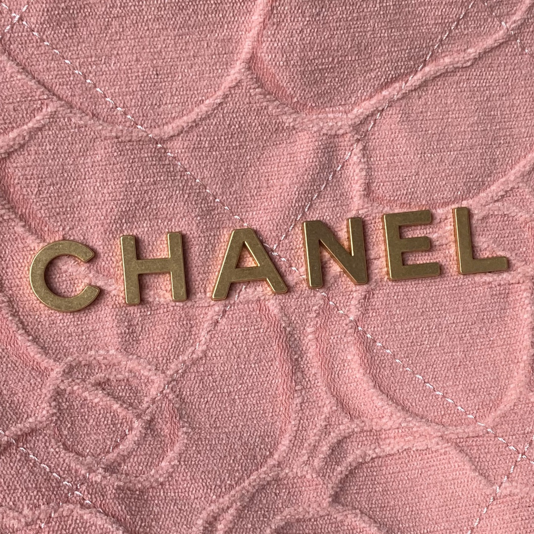 Ch*el 22 small handbag velvet pink 13.7×14.4×2.7 in