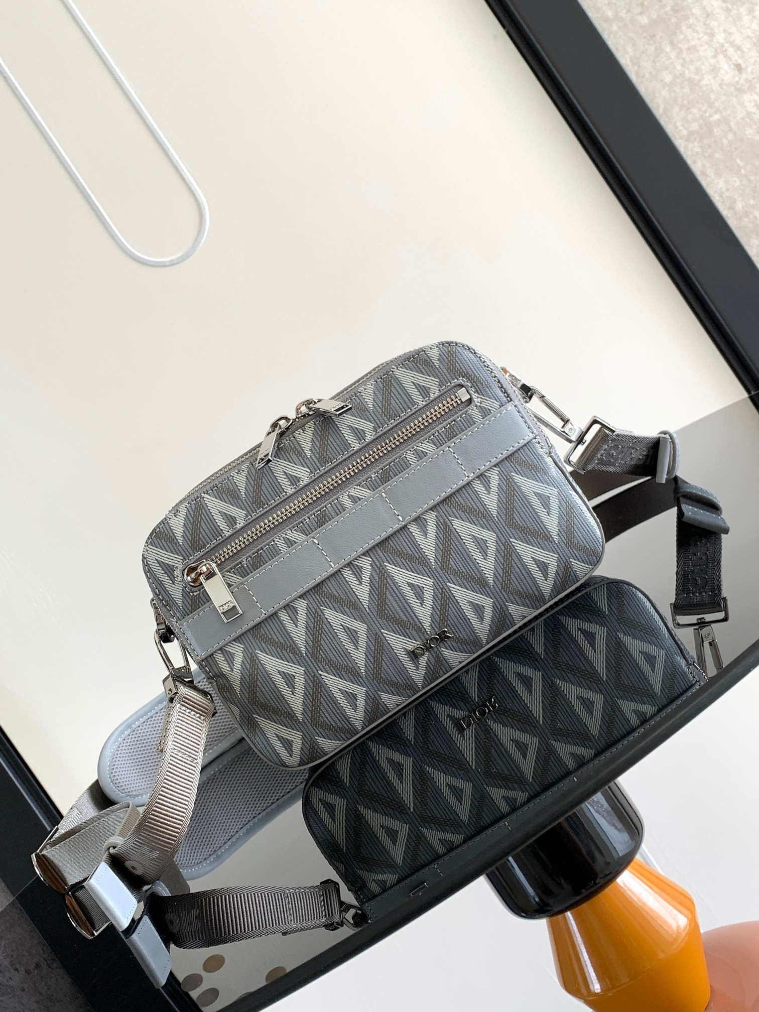 D*or safari bag with strap light gray 8.5 x 6 x 2.5 inches