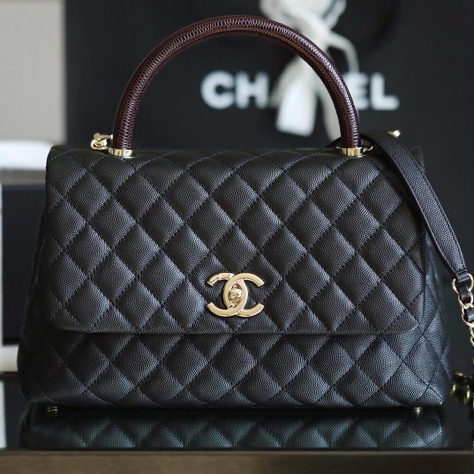 Ch*el large flap bag with top handle(high-end grade)