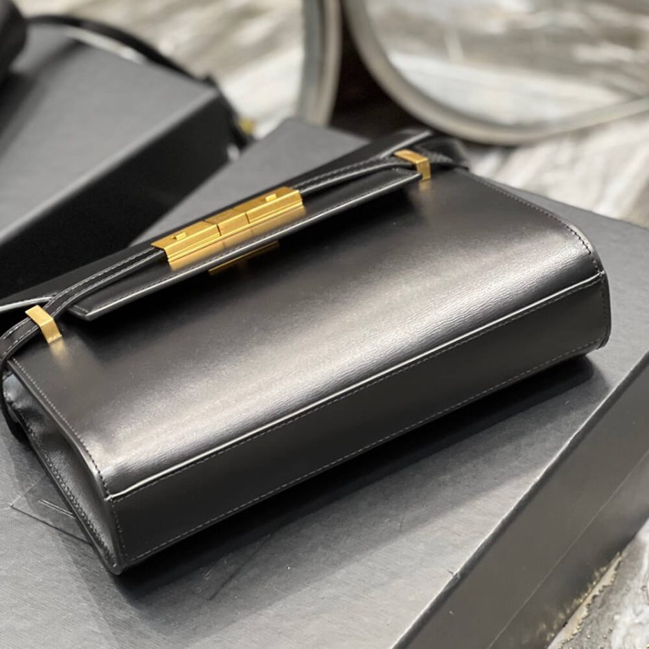 MANHATTAN SMALL SHOULDER BAG IN BOX SAINT LAURENT LEATHER